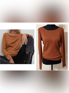 Marc O Polo Rust Slub Long Sleeve Crewneck Top  Modern Organic Product Cotton S